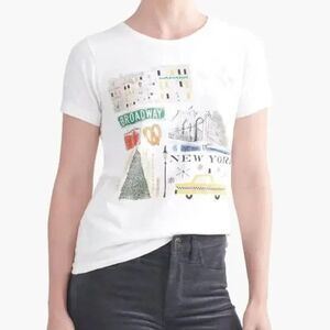 J.Crew White NYC Holiday Broadway Graphic Tee Sz M EUC